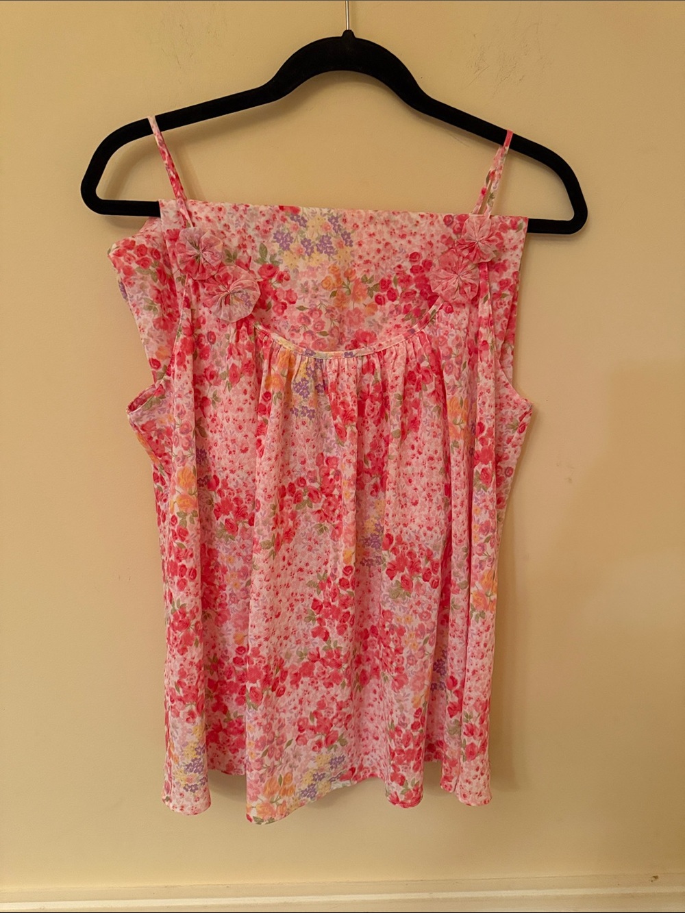 Oscar de la Renta Pink Floral Spaghetti Strap Camisole Matching Set Pajamas XL